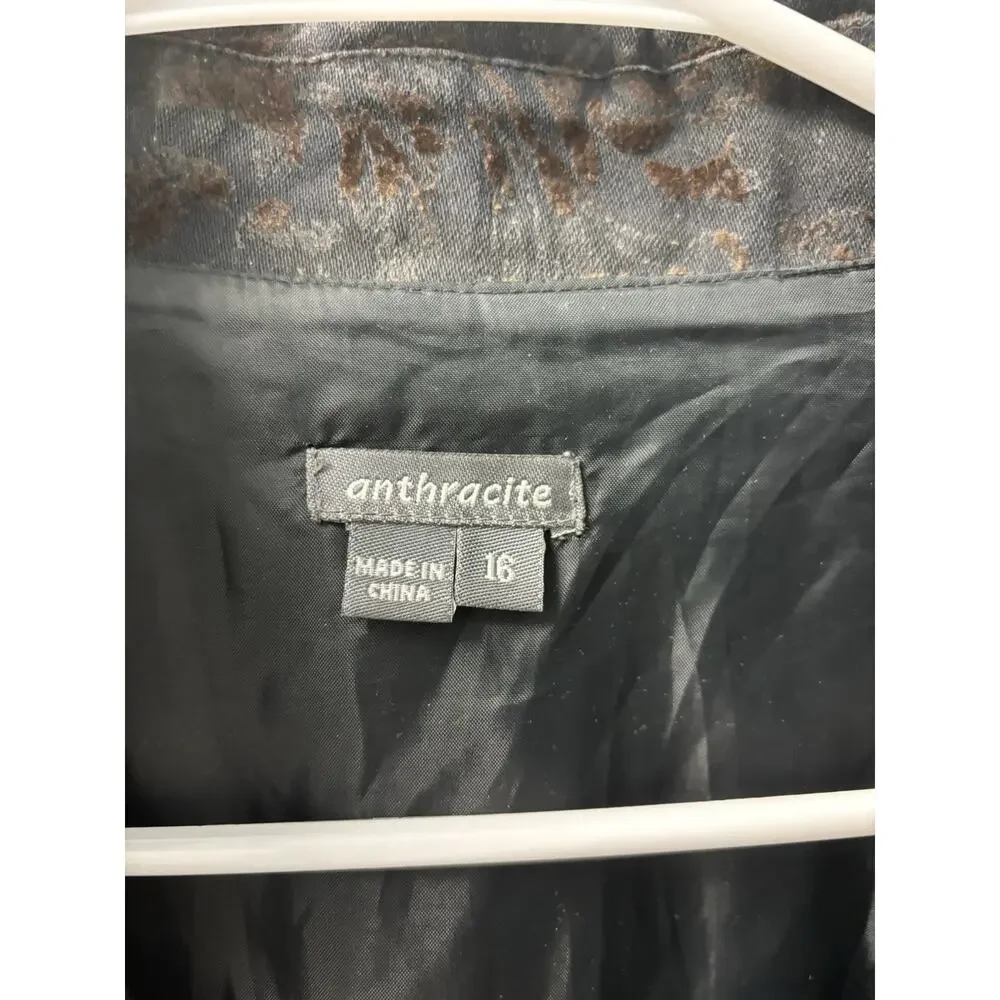 Anthracite Black with Brown Flocked Floral Scroll Burnout Jacket, Size 16 - Picture 3 of 6